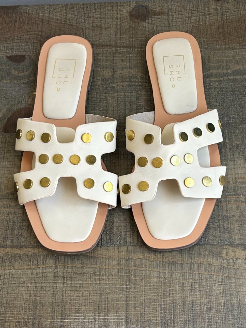 Shu Shop Ivory Gold Studded Sandals